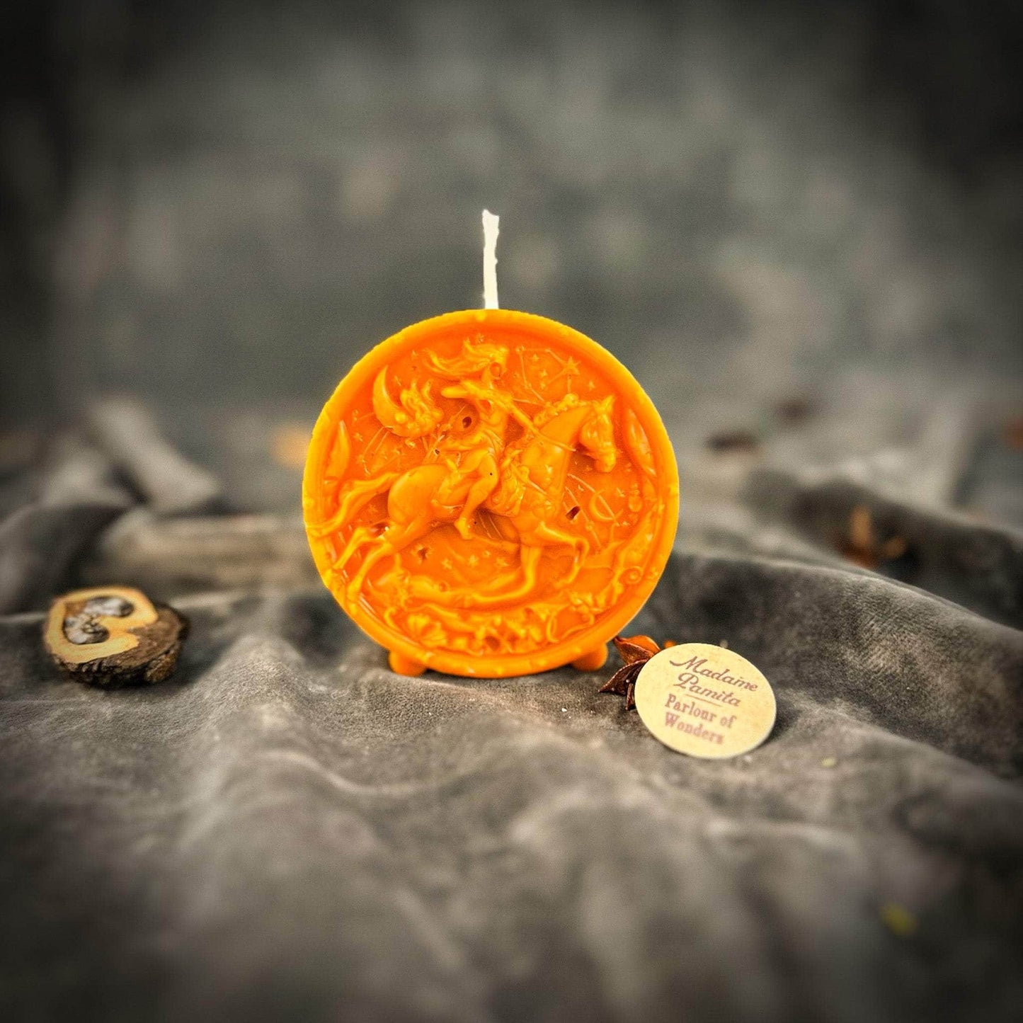 Parlour of Wonders Beeswax Candle Orange (Removing Blocks) Beeswax Sagittarius Archer Zodiac Spell Candle Beeswax Sagittarius Archer Zodiac Spell Candle