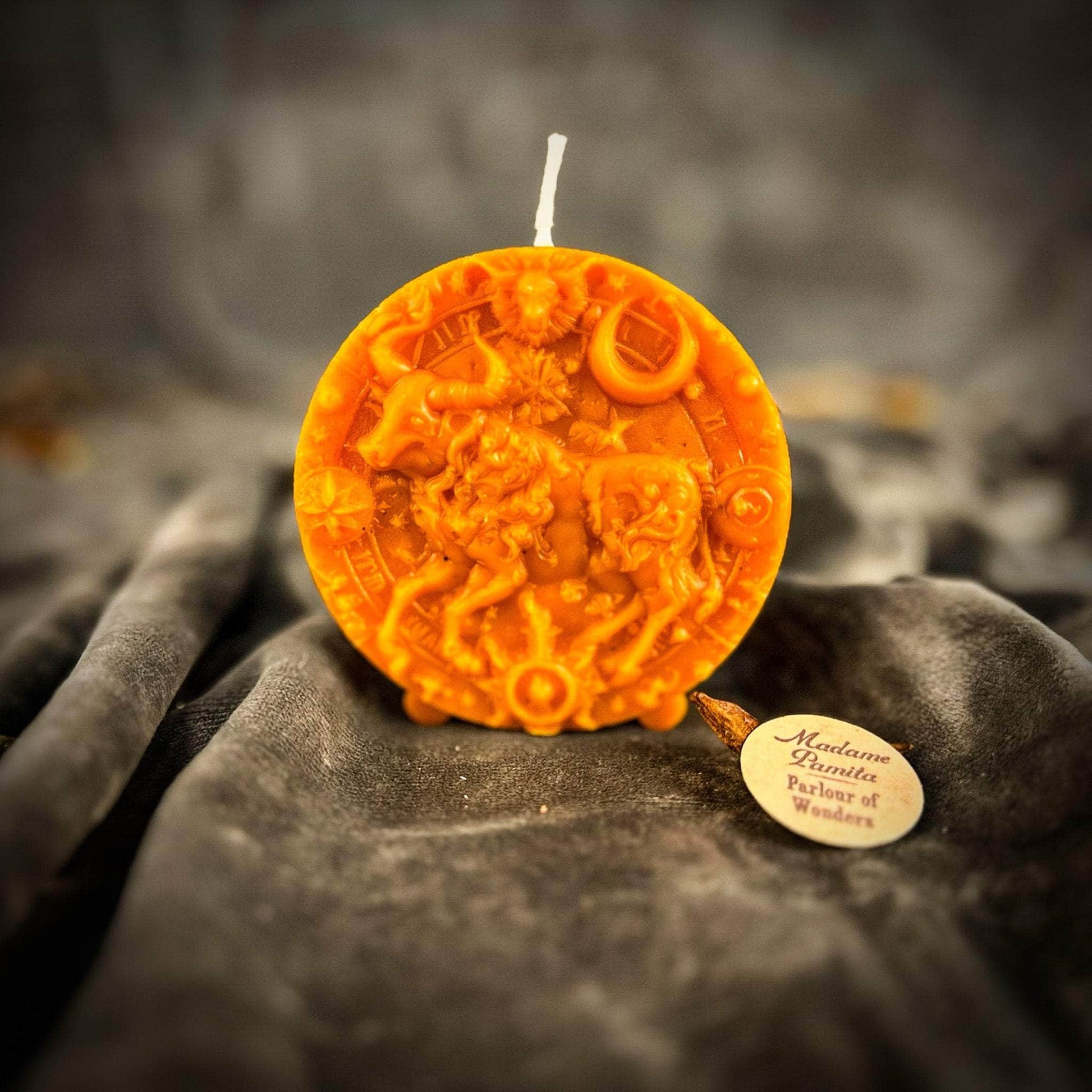 Parlour of Wonders Beeswax Candle Orange (Removing Blocks) Beeswax Taurus Bull Zodiac Spell Candle Beeswax Taurus Bull Zodiac Spell Candle