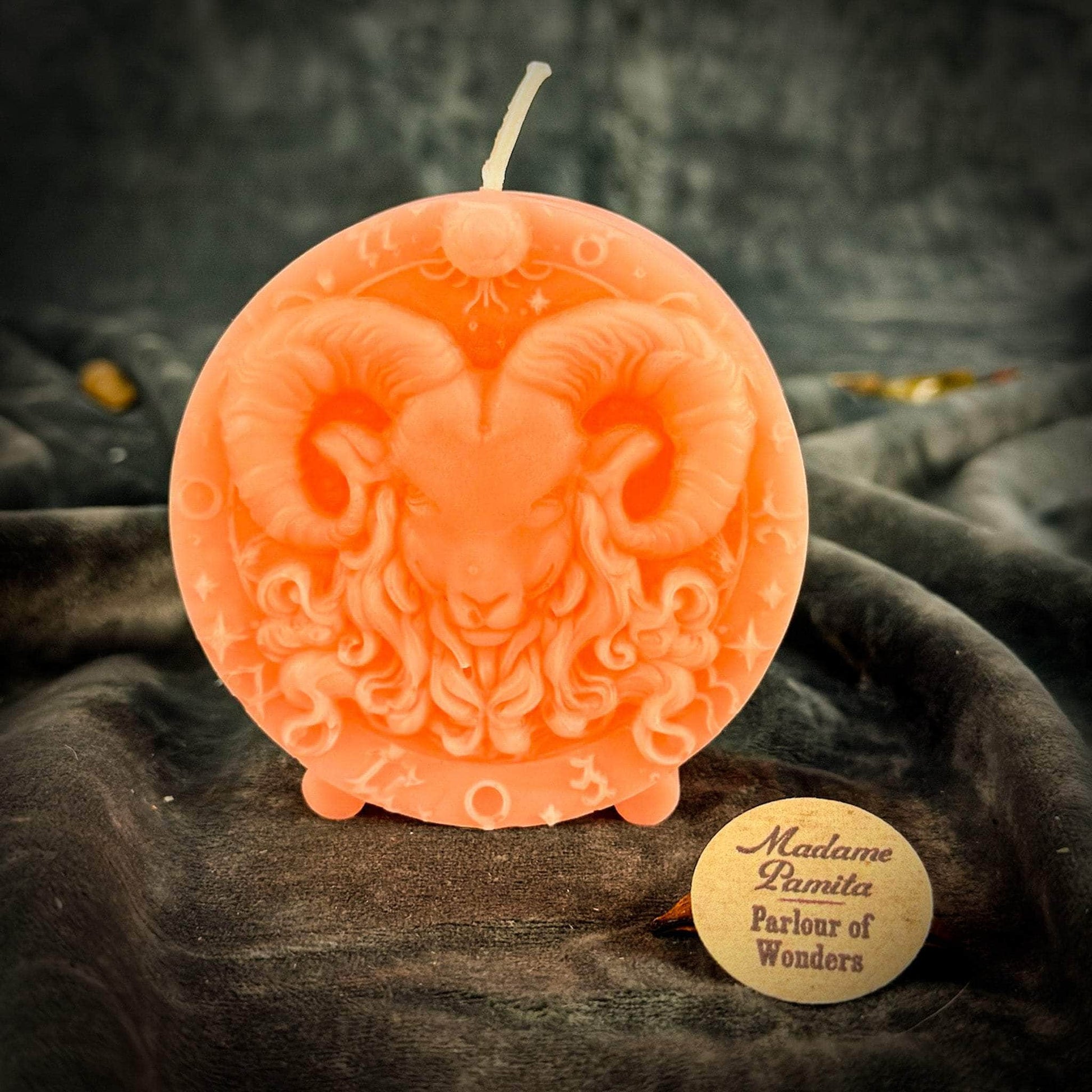 Parlour of Wonders Beeswax Candle Pink (Romance) Beeswax Aries Ram Zodiac Spell Candle Beeswax Aries Ram Zodiac Spell Candle