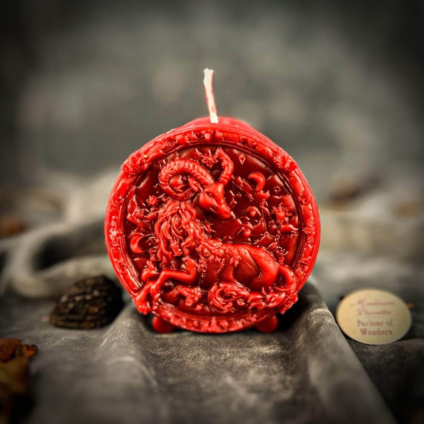 Parlour of Wonders Beeswax Candle Red (Passion) Beeswax Capricorn Goat Zodiac Spell Candle Beeswax Capricorn Goat Zodiac Spell Candle