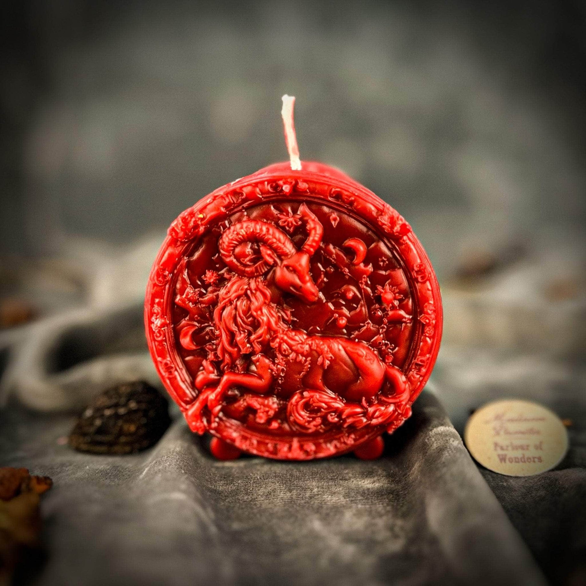 Parlour of Wonders Beeswax Candle Red (Passion) Beeswax Capricorn Goat Zodiac Spell Candle Beeswax Capricorn Goat Zodiac Spell Candle