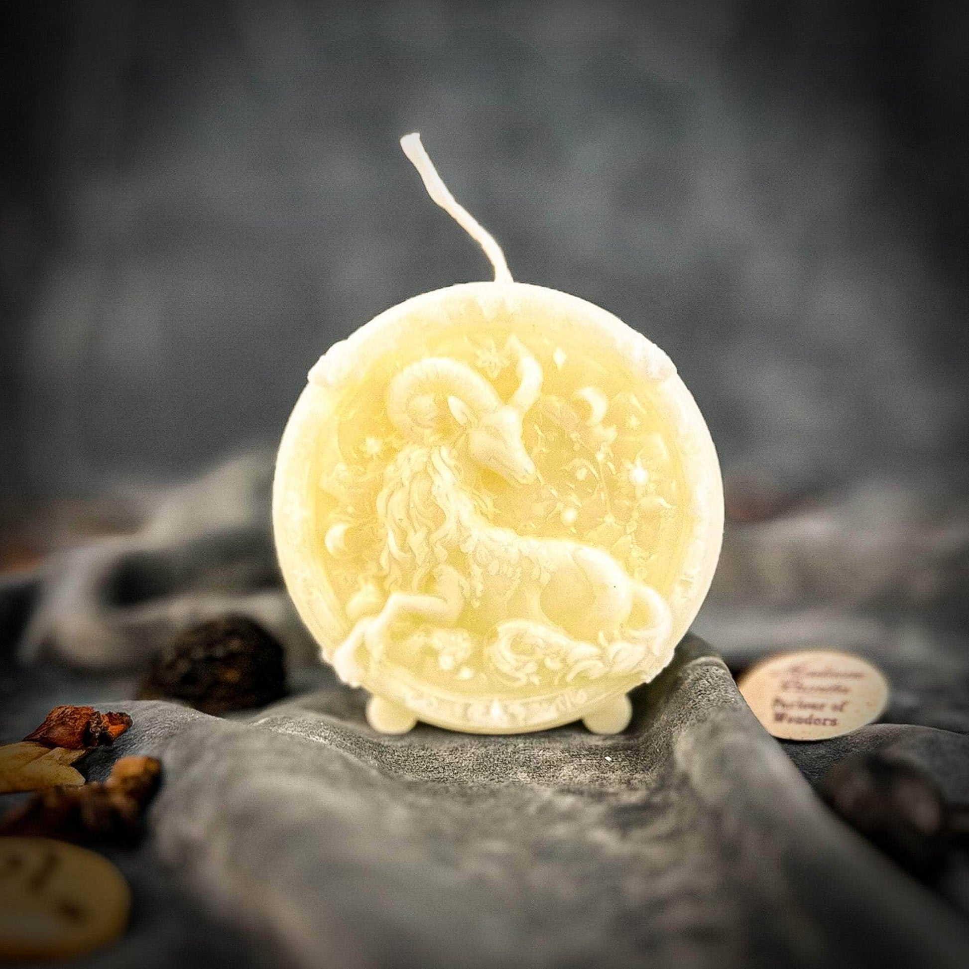 Parlour of Wonders Beeswax Candle White (Blessing) Beeswax Capricorn Goat Zodiac Spell Candle Beeswax Capricorn Goat Zodiac Spell Candle