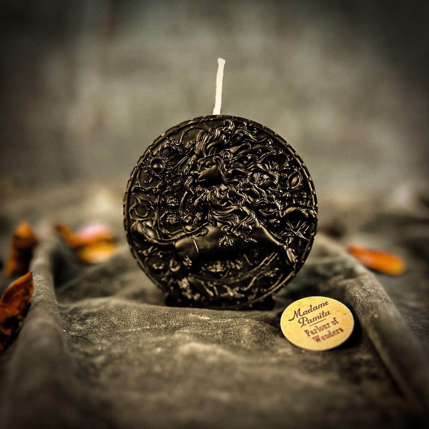 Parlour of Wonders Black (Protection) Beeswax Leo Lion Zodiac Spell Candle Beeswax Leo Lion Zodiac Spell Candle