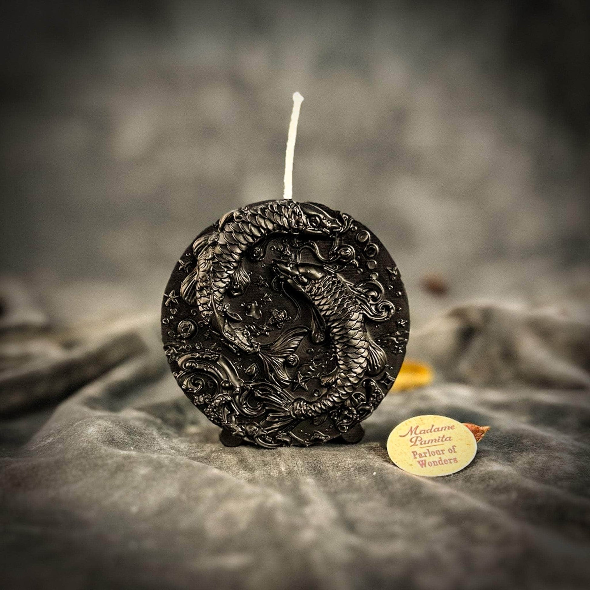 Parlour of Wonders Black (Protection) Beeswax Pisces Fish Zodiac Spell Candle Beeswax Pisces Fish Zodiac Spell Candle