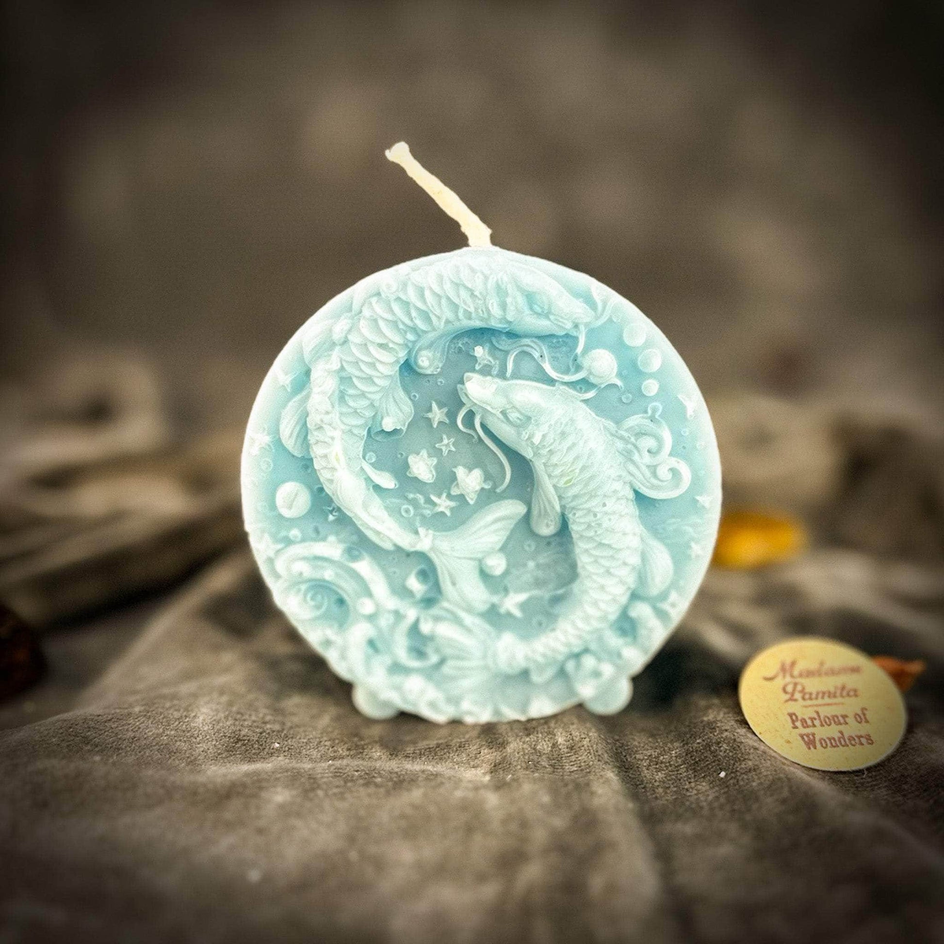 Parlour of Wonders Blue (Communication) Beeswax Pisces Fish Zodiac Spell Candle Beeswax Pisces Fish Zodiac Spell Candle