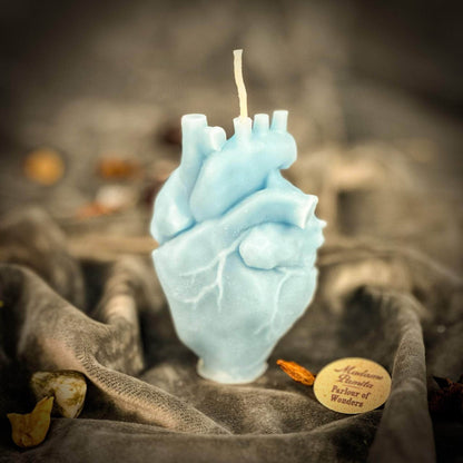 Parlour of Wonders Blue (Reconciliation) Beeswax Anatomical Heart Spell Candle Beeswax Anatomical Heart Spell Candle