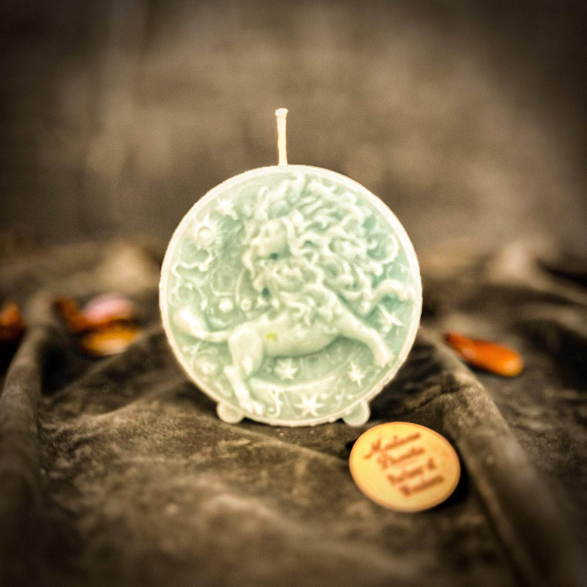 Parlour of Wonders Blue (Reconciliation) Beeswax Leo Lion Zodiac Spell Candle Beeswax Leo Lion Zodiac Spell Candle