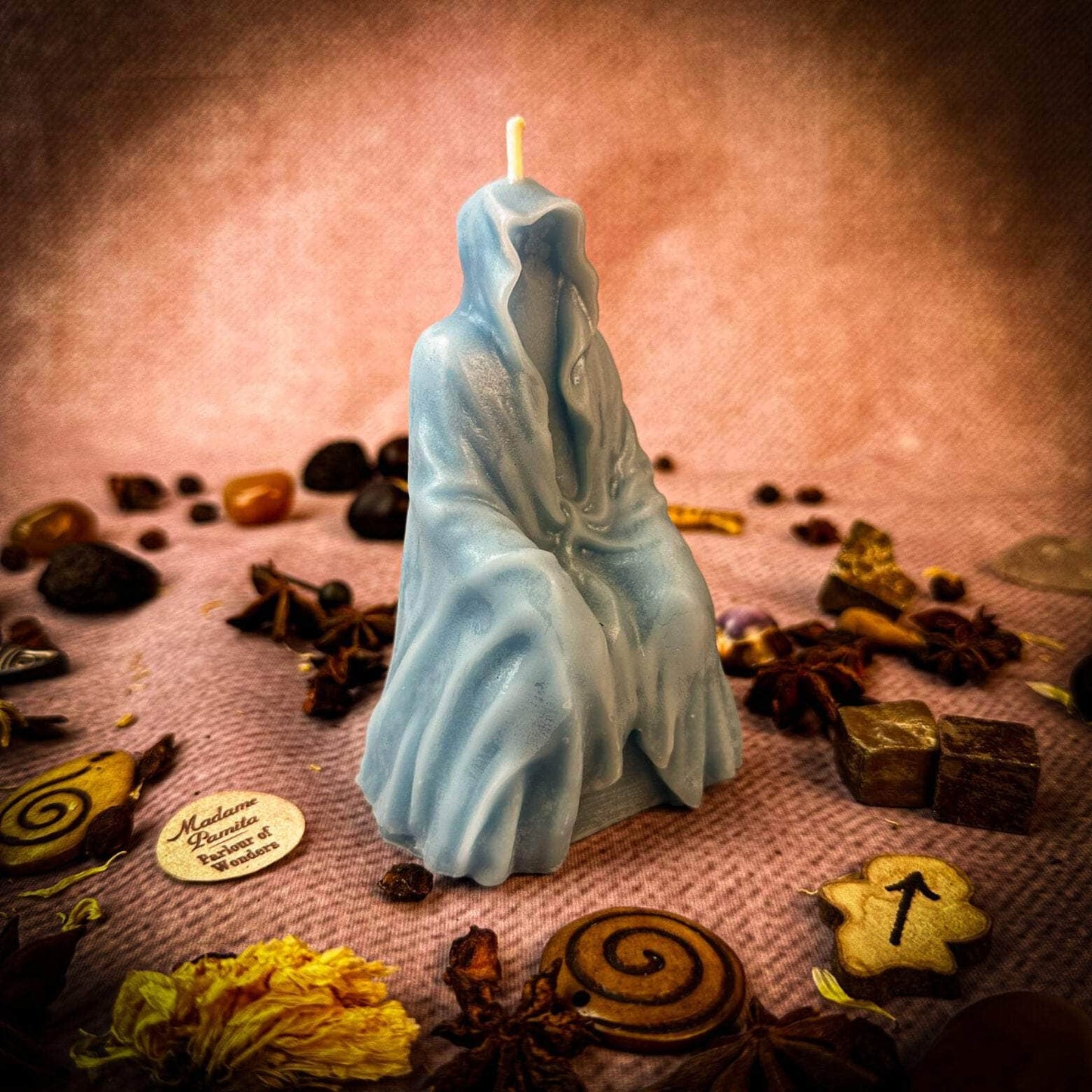 Parlour of Wonders Blue (Reconciliation) Beeswax Seer Spirit Spell Candle Beeswax Seer Spirit Spell Candle