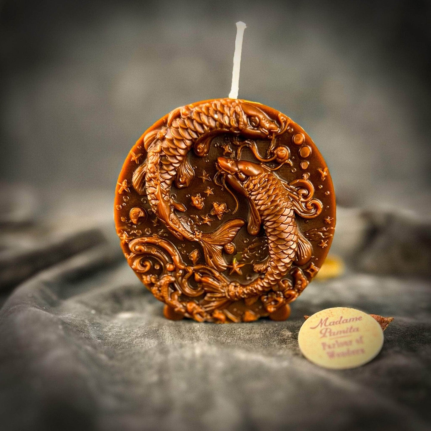 Parlour of Wonders Brown (Grounding) Beeswax Pisces Fish Zodiac Spell Candle Beeswax Pisces Fish Zodiac Spell Candle