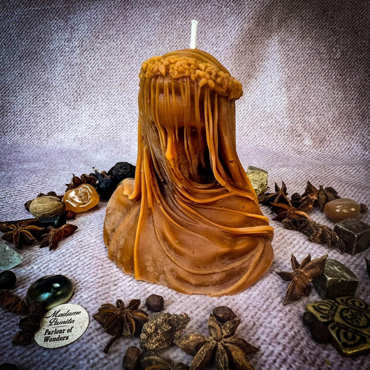 Parlour of Wonders Brown (Hiding or Finding the Truth in Legal Matters) Beeswax Veil of Secrets Spell Candle Beeswax Veil of Secrets Spell Candle