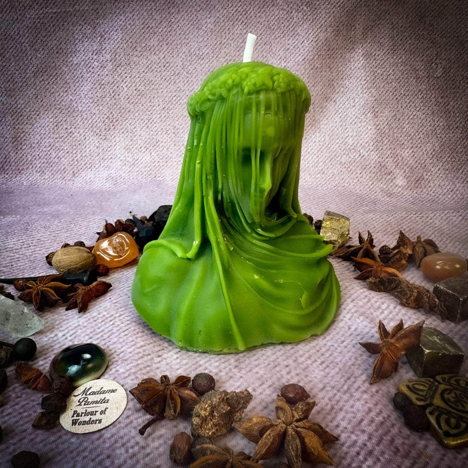 Parlour of Wonders Green (Hiding Financial Dealings) Beeswax Veil of Secrets Spell Candle Beeswax Veil of Secrets Spell Candle