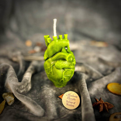 Parlour of Wonders Green (Prosperity) Beeswax Anatomical Heart Spell Candle Beeswax Anatomical Heart Spell Candle