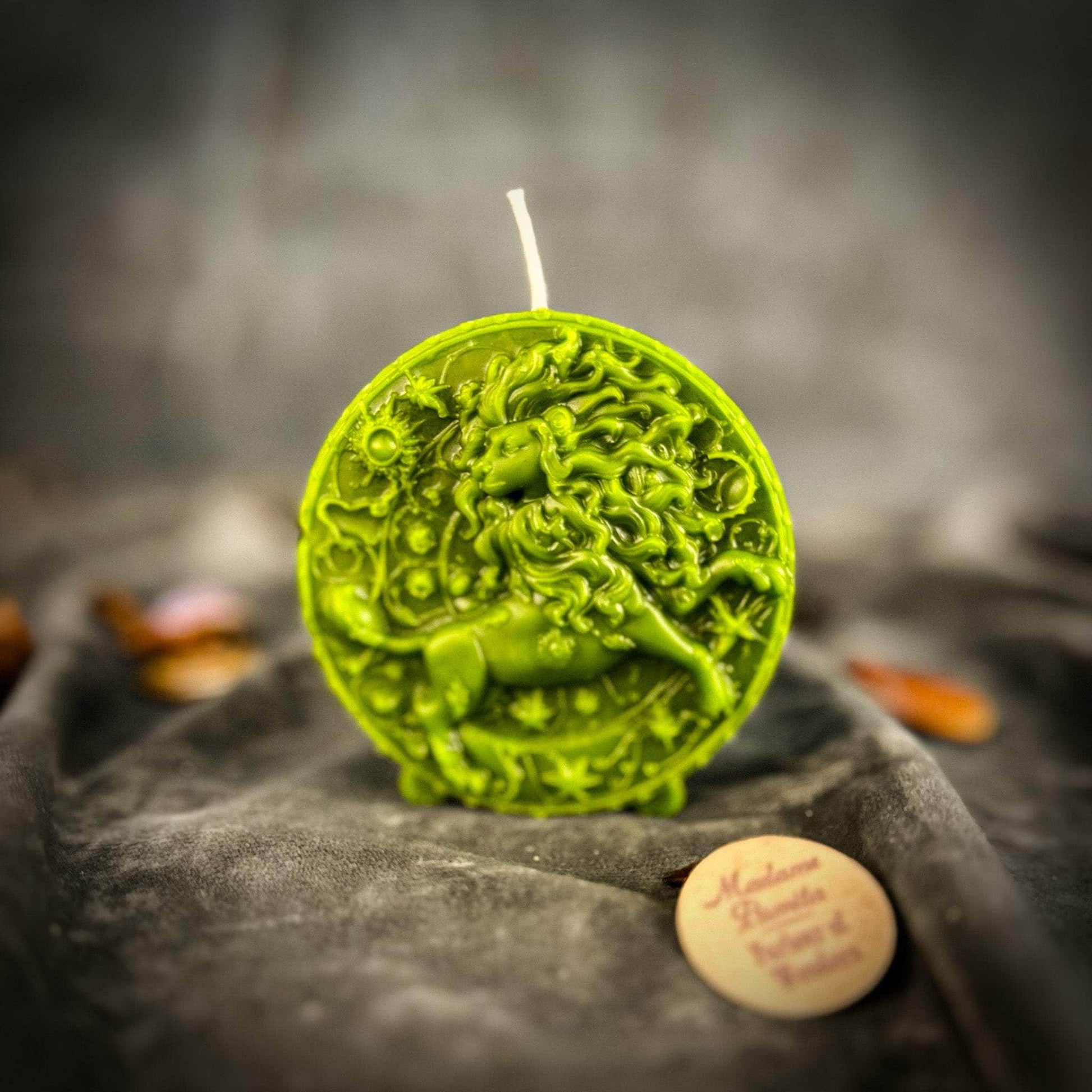 Parlour of Wonders Green (Prosperity) Beeswax Leo Lion Zodiac Spell Candle Beeswax Leo Lion Zodiac Spell Candle