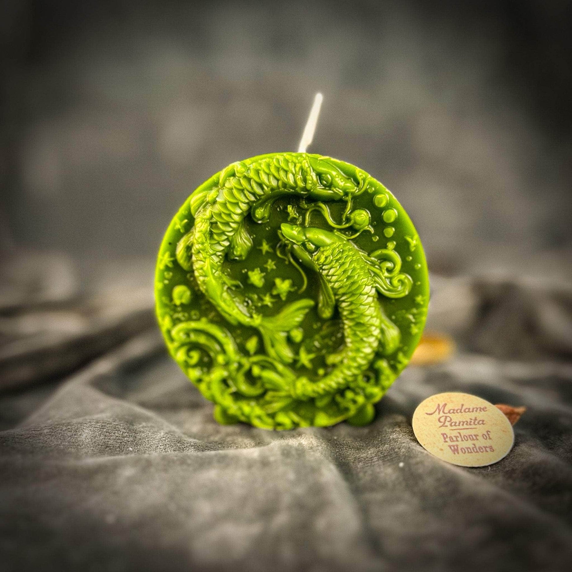 Parlour of Wonders Green (Prosperity) Beeswax Pisces Fish Zodiac Spell Candle Beeswax Pisces Fish Zodiac Spell Candle