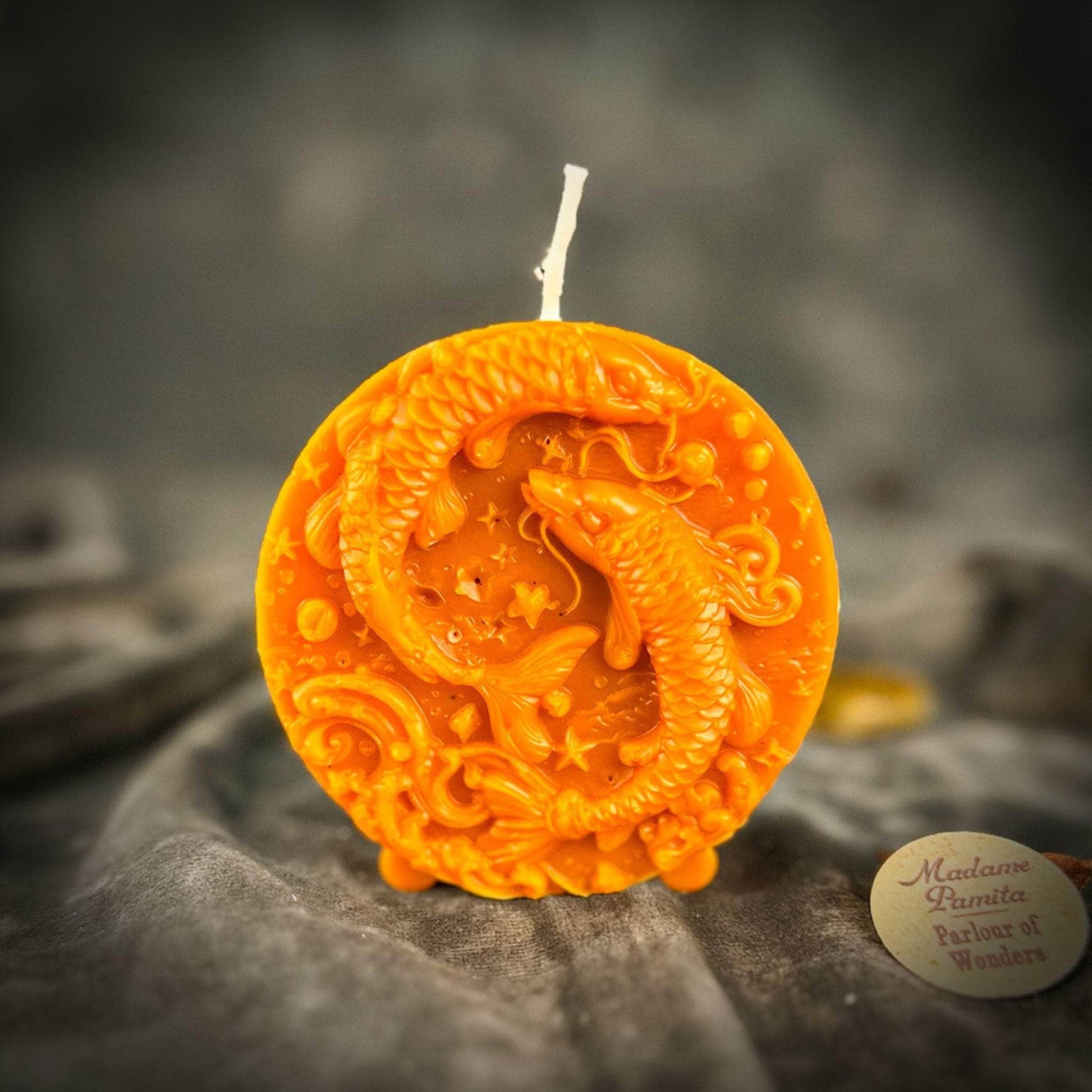 Parlour of Wonders Orange (Removing Blocks) Beeswax Pisces Fish Zodiac Spell Candle Beeswax Pisces Fish Zodiac Spell Candle