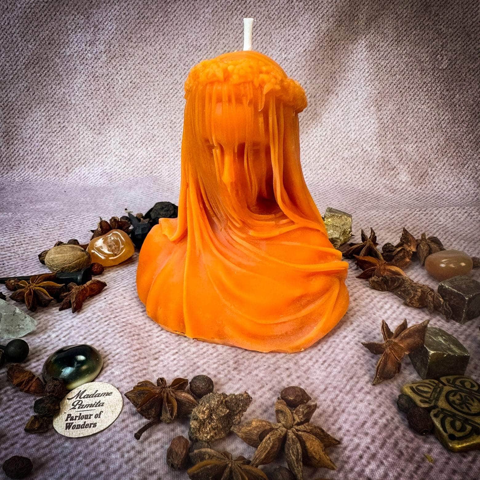 Parlour of Wonders Orange (Truth about New Ventures) Beeswax Veil of Secrets Spell Candle Beeswax Veil of Secrets Spell Candle