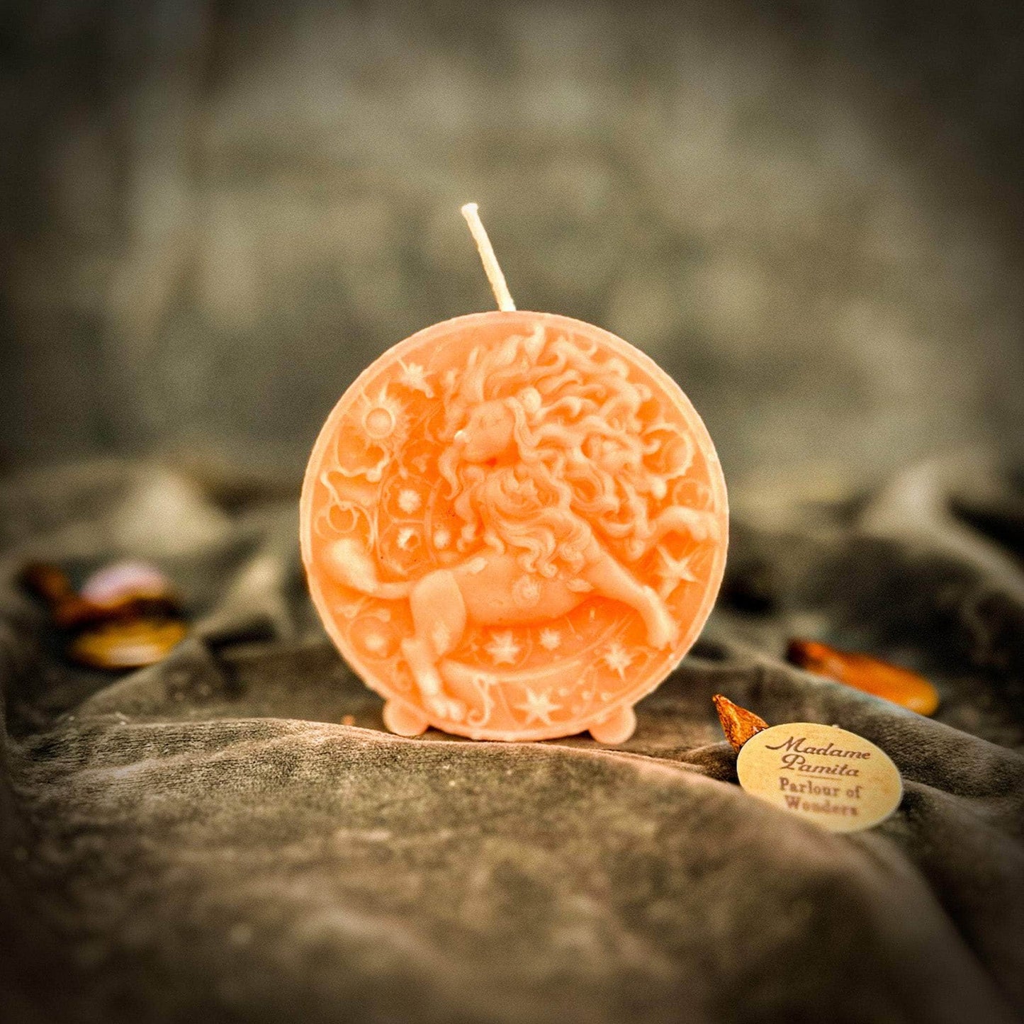 Parlour of Wonders Pink (Romance) Beeswax Leo Lion Zodiac Spell Candle Beeswax Leo Lion Zodiac Spell Candle