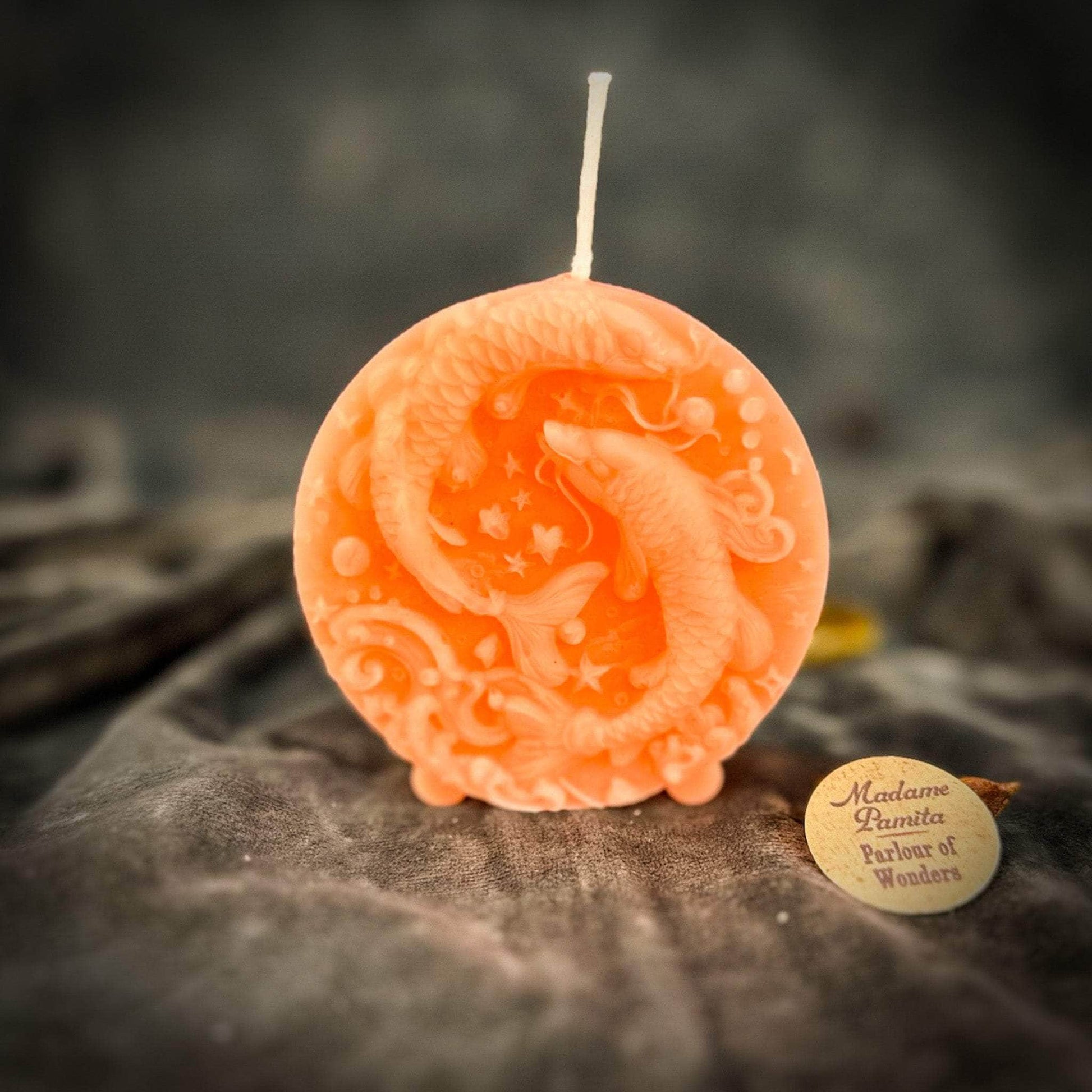 Parlour of Wonders Pink (Romance) Beeswax Pisces Fish Zodiac Spell Candle Beeswax Pisces Fish Zodiac Spell Candle