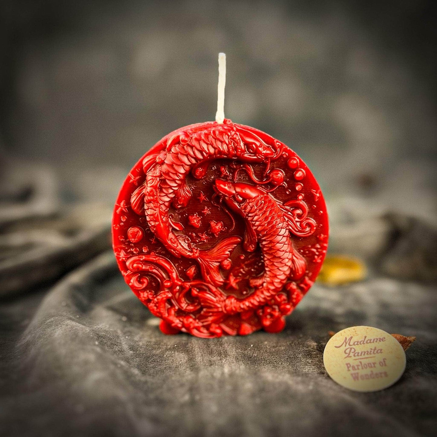 Parlour of Wonders Red (Passion) Beeswax Pisces Fish Zodiac Spell Candle Beeswax Pisces Fish Zodiac Spell Candle