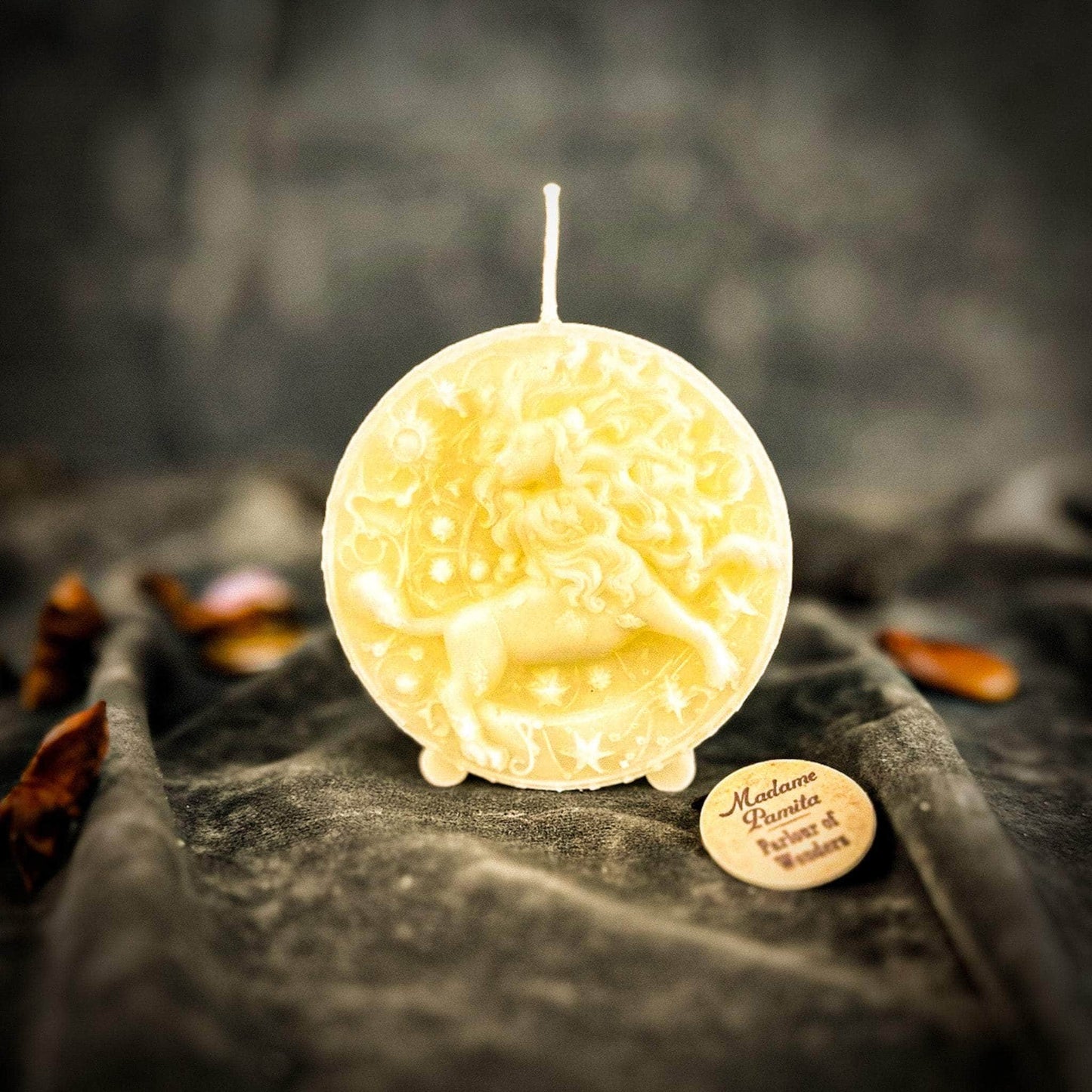 Parlour of Wonders White (Blessing) Beeswax Leo Lion Zodiac Spell Candle Beeswax Leo Lion Zodiac Spell Candle