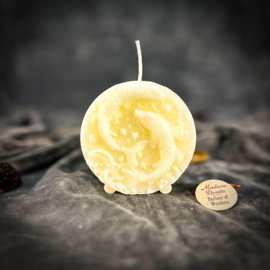 Parlour of Wonders White (Blessing) Beeswax Pisces Fish Zodiac Spell Candle Beeswax Pisces Fish Zodiac Spell Candle