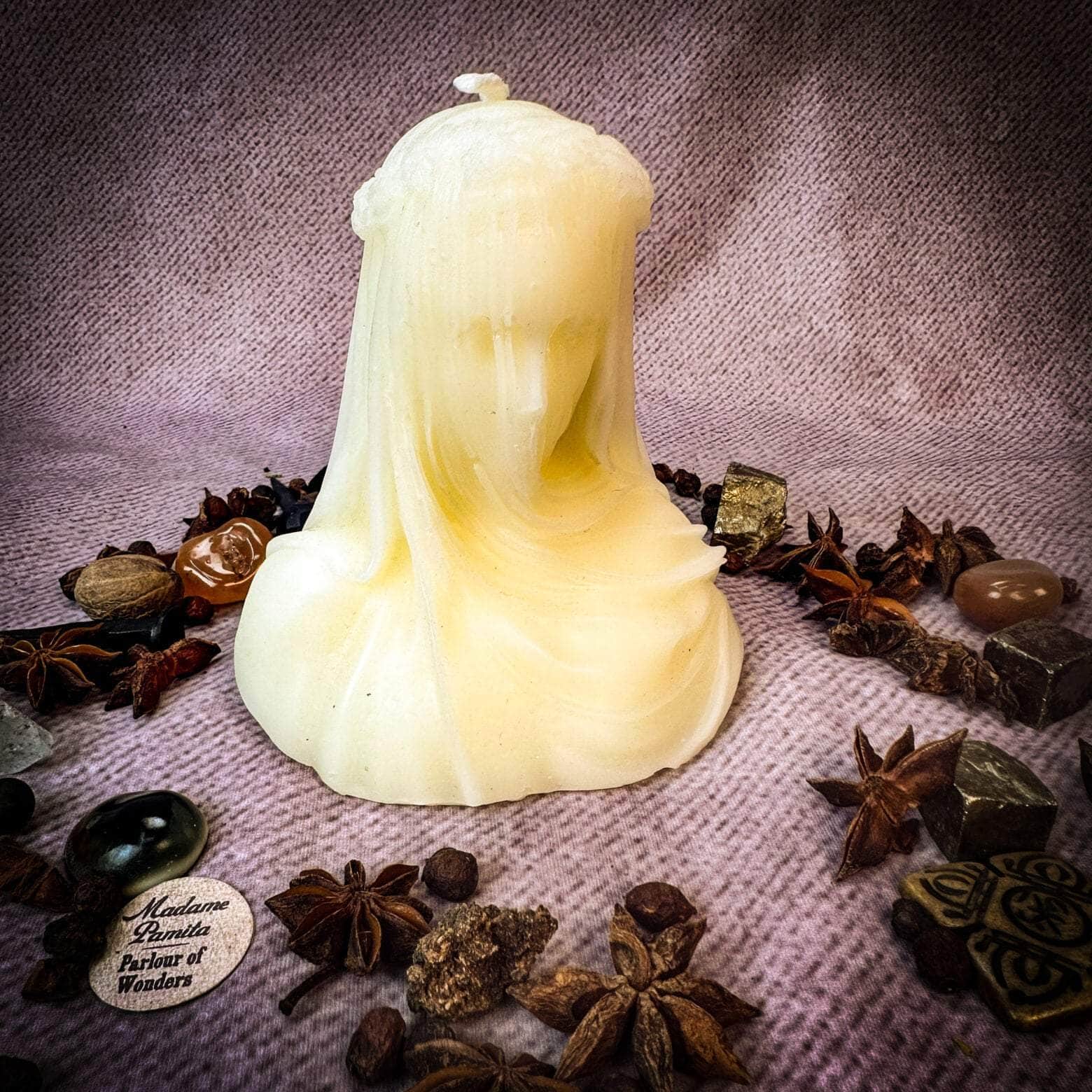 Parlour of Wonders White (Bringing All Secrets to Light) Beeswax Veil of Secrets Spell Candle Beeswax Veil of Secrets Spell Candle