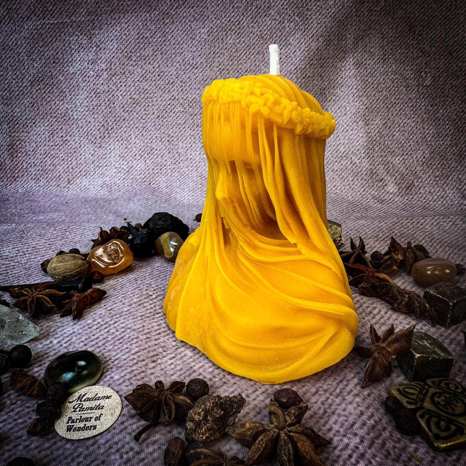 Parlour of Wonders Yellow (Protecting Good Fortune) Beeswax Veil of Secrets Spell Candle Beeswax Veil of Secrets Spell Candle