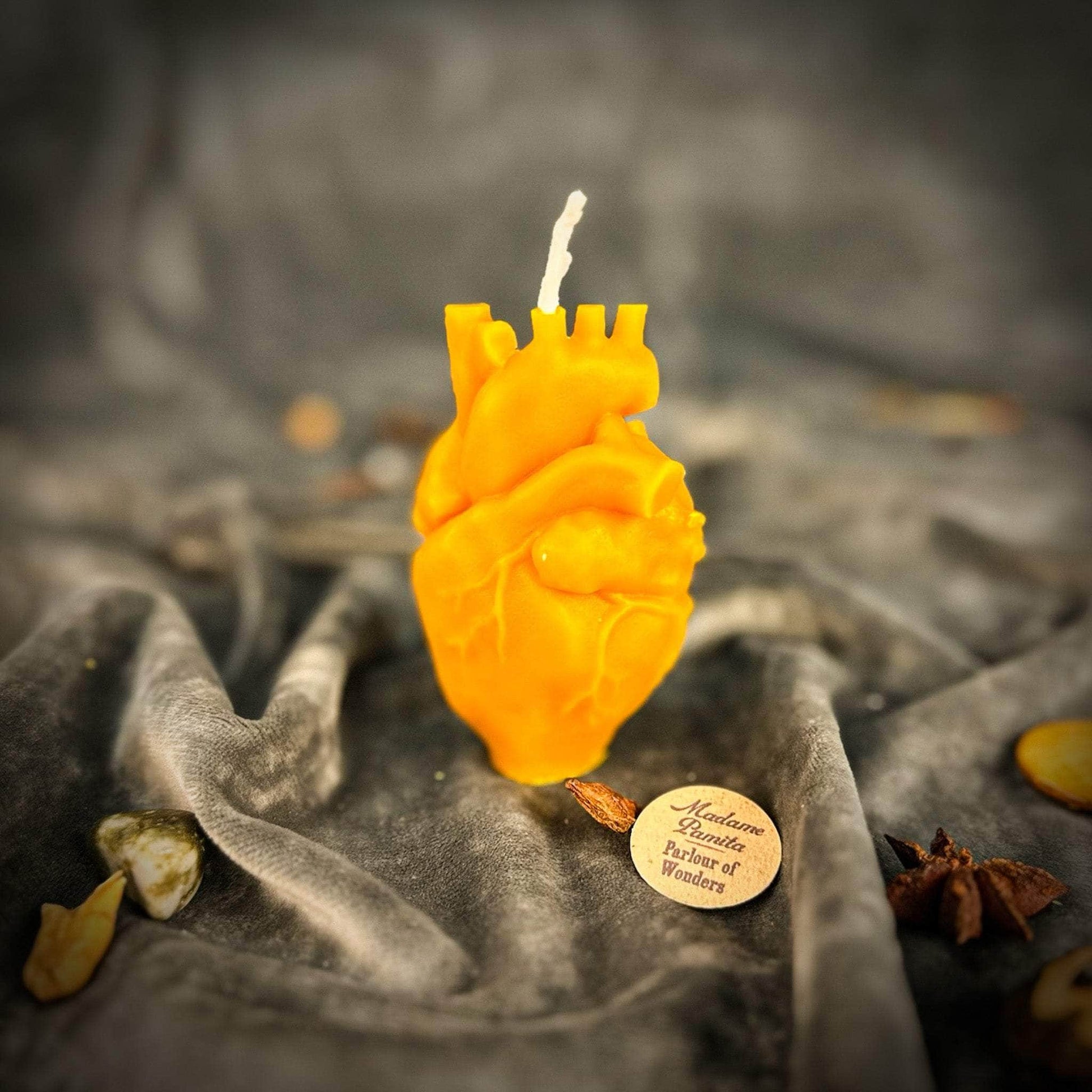 Parlour of Wonders Yellow (Success) Beeswax Anatomical Heart Spell Candle Beeswax Anatomical Heart Spell Candle