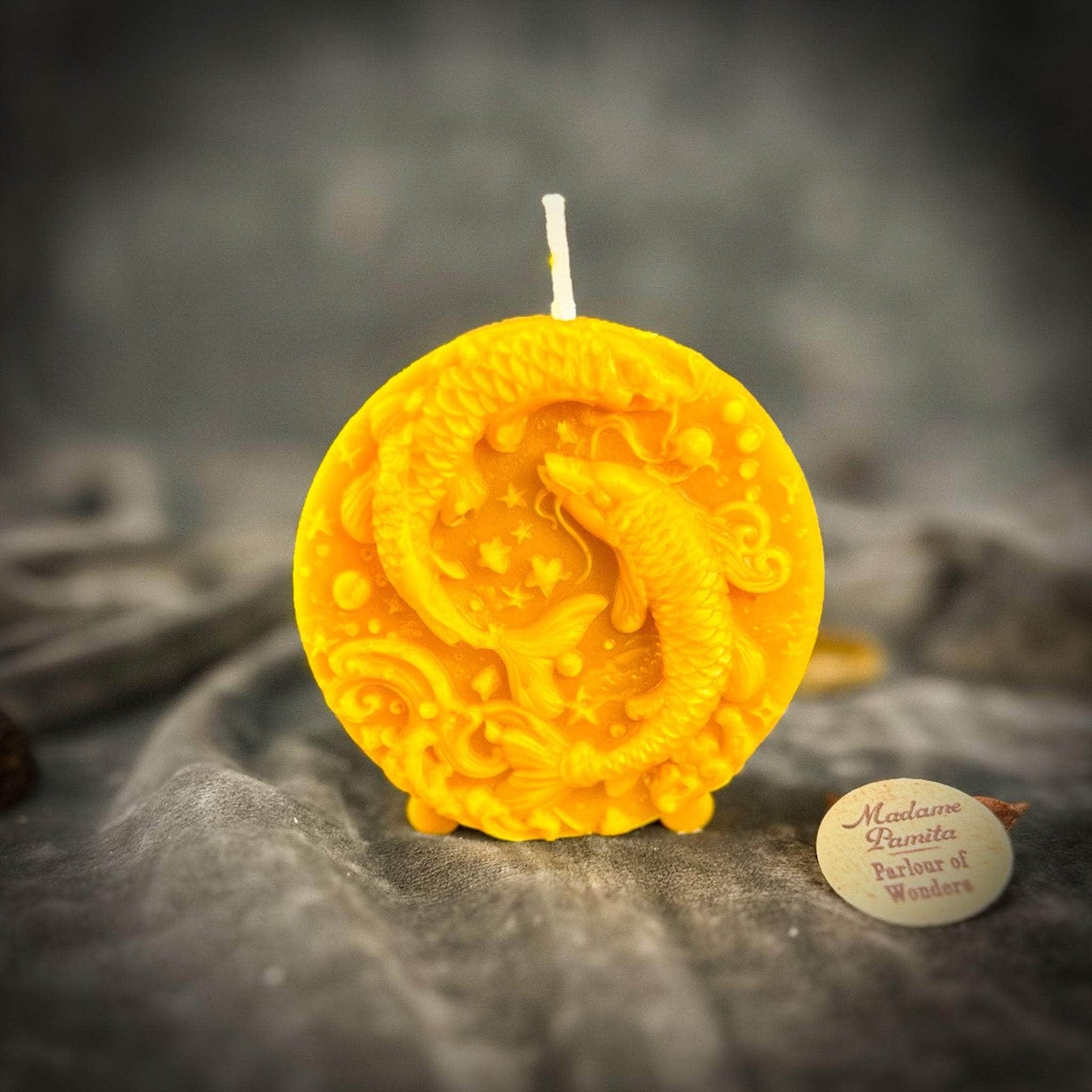Parlour of Wonders Yellow (Success) Beeswax Pisces Fish Zodiac Spell Candle Beeswax Pisces Fish Zodiac Spell Candle