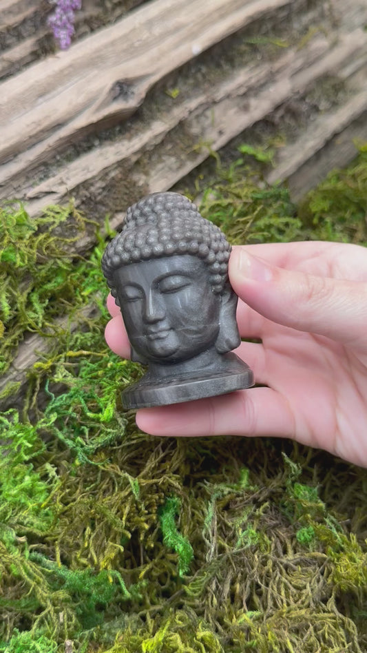 Obsidian Carved Buddha Head  2.75" Tall