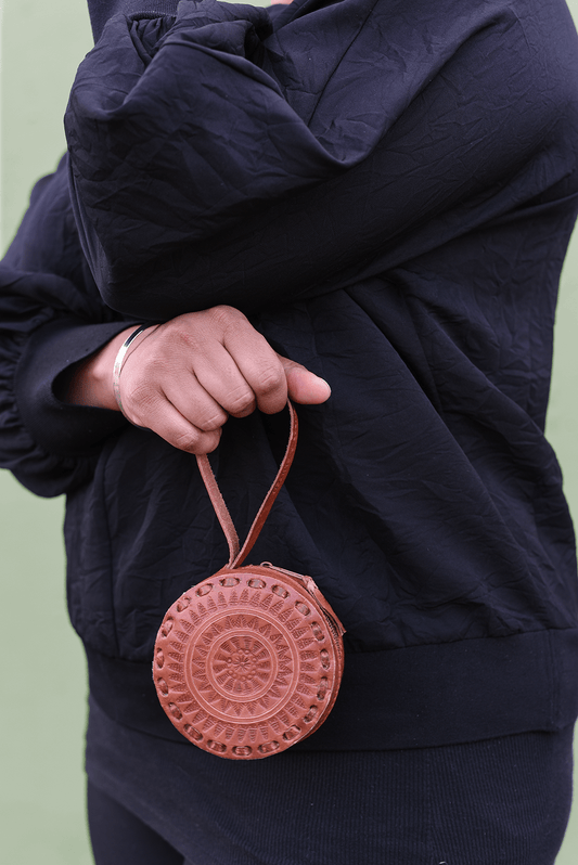 Purse & Clutch Clutch Russet Brown Embossed Circle Wristlet Embossed Circle Wristlet