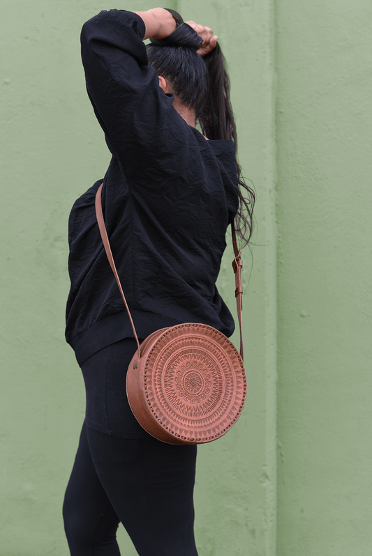Purse & Clutch Handbags Russet Brown Embossed Circle Crossbody Embossed Circle Crossbody