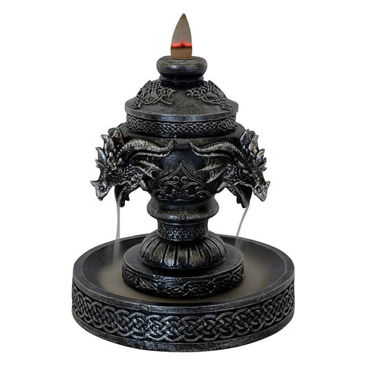 The Witches Sage LLC Incense Burner Celtic Triple Dragon Head Polyresin Backflow Incense Burner Celtic Triple Dragon Head Polyresin Backflow Incense Burner