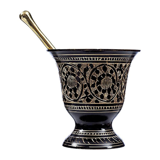 The Witches Sage LLC Mortar & Pestle Black Carved Brass Mortar & Pestle Black Carved Brass Mortar & Pestle