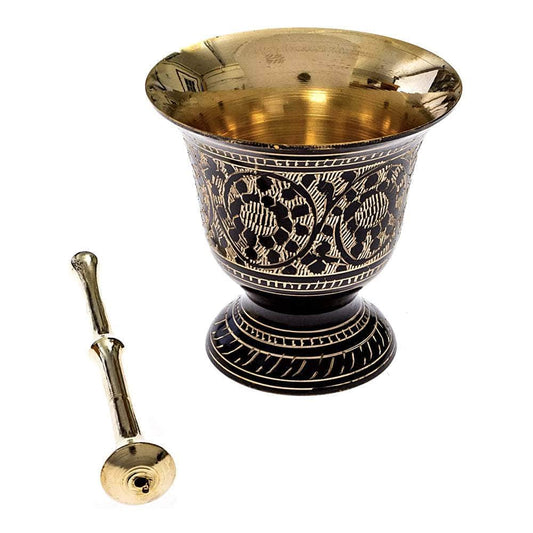 The Witches Sage LLC Mortar & Pestle Black Carved Brass Mortar & Pestle Black Carved Brass Mortar & Pestle
