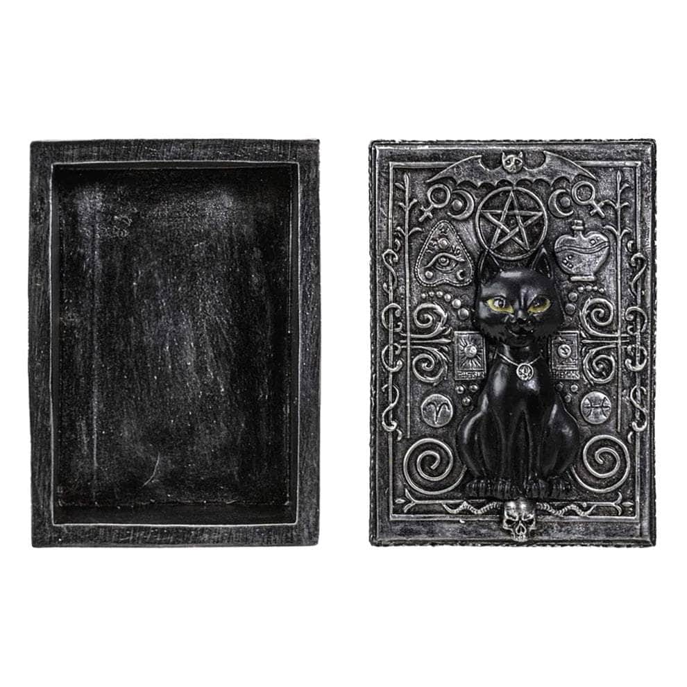 The Witches Sage LLC Wood Box Black Cat Tarot Box Black Cat Tarot Box
