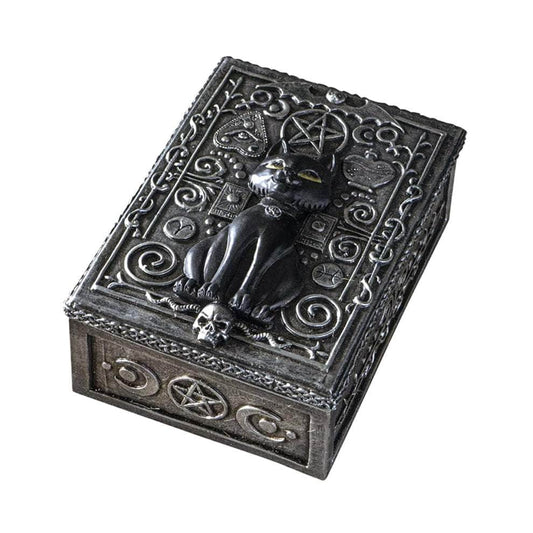The Witches Sage LLC Wood Box Black Cat Tarot Box Black Cat Tarot Box