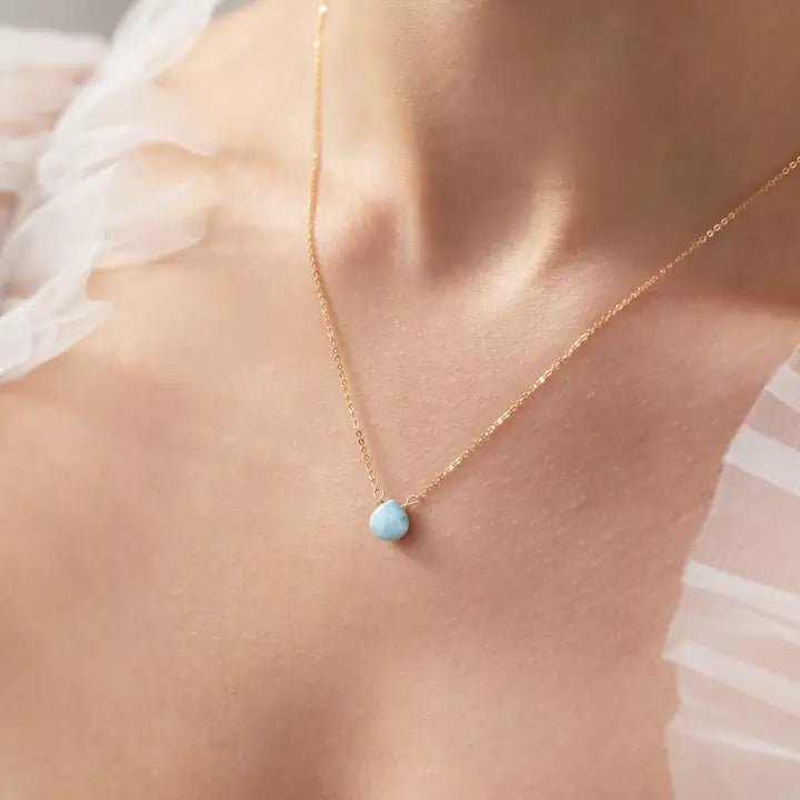 Thira Jewelry Jewelry Larimar Gemstone & Gold Teardrop Necklace