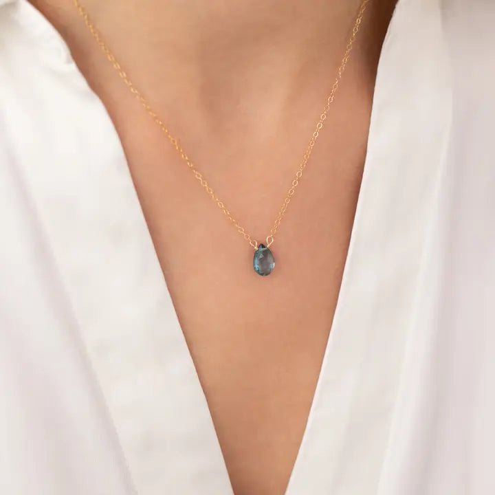 Thira Jewelry Jewelry London Blue Topaz Gemstone & Gold Teardrop Necklace