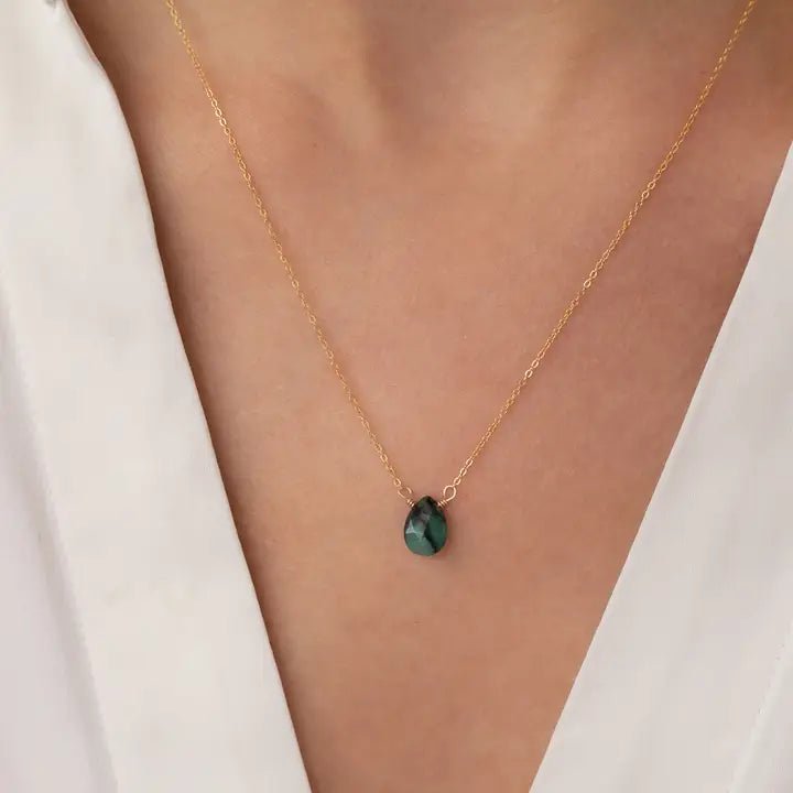 Thira Jewelry Jewelry Raw Emerald Gemstone & Gold Teardrop Necklace