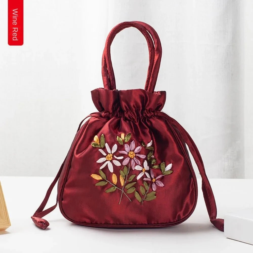 Ultimate Bag Store A Mini Embroidered Flower Pattern Drawstring Bag Small Women Bucket Bag Top Handle Ladies Handbag Phone Bag Summer Purse Mini Embroidered Flower Pattern Drawstring Bag Small Women Bucket Bag Top Handle Ladies Handbag Phone Bag Summer Purse