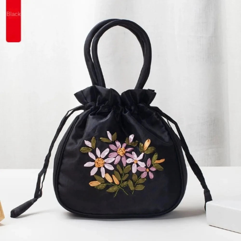 Ultimate Bag Store B Mini Embroidered Flower Pattern Drawstring Bag Small Women Bucket Bag Top Handle Ladies Handbag Phone Bag Summer Purse Mini Embroidered Flower Pattern Drawstring Bag Small Women Bucket Bag Top Handle Ladies Handbag Phone Bag Summer Purse