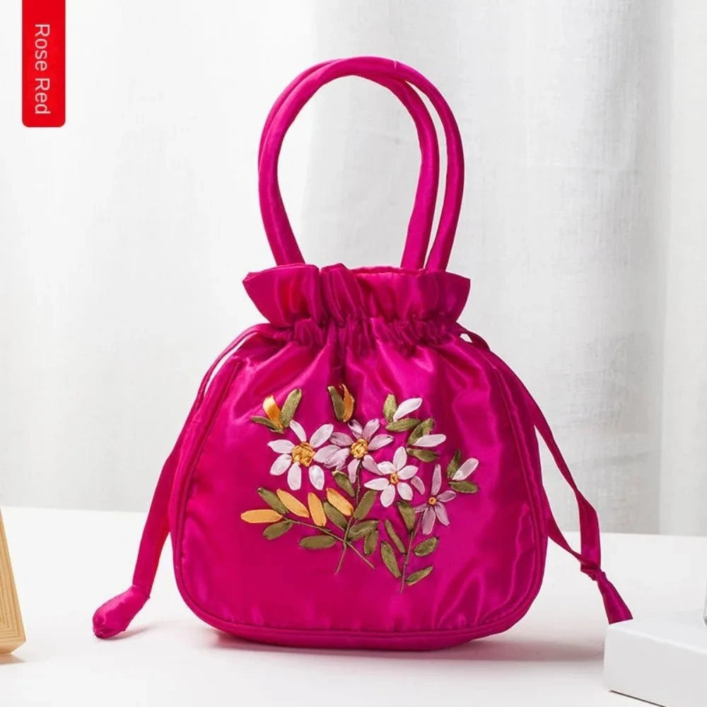 Ultimate Bag Store D Mini Embroidered Flower Pattern Drawstring Bag Small Women Bucket Bag Top Handle Ladies Handbag Phone Bag Summer Purse Mini Embroidered Flower Pattern Drawstring Bag Small Women Bucket Bag Top Handle Ladies Handbag Phone Bag Summer Purse