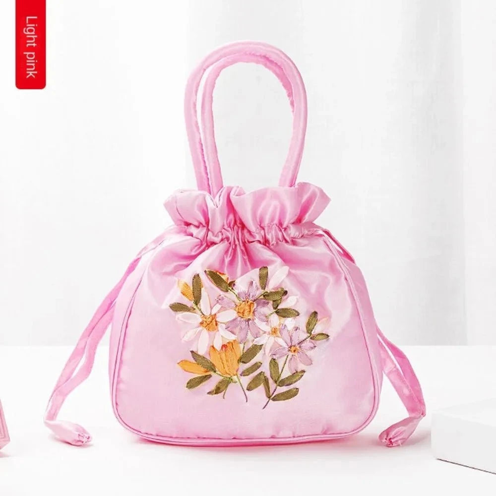 Ultimate Bag Store F Mini Embroidered Flower Pattern Drawstring Bag Small Women Bucket Bag Top Handle Ladies Handbag Phone Bag Summer Purse Mini Embroidered Flower Pattern Drawstring Bag Small Women Bucket Bag Top Handle Ladies Handbag Phone Bag Summer Purse