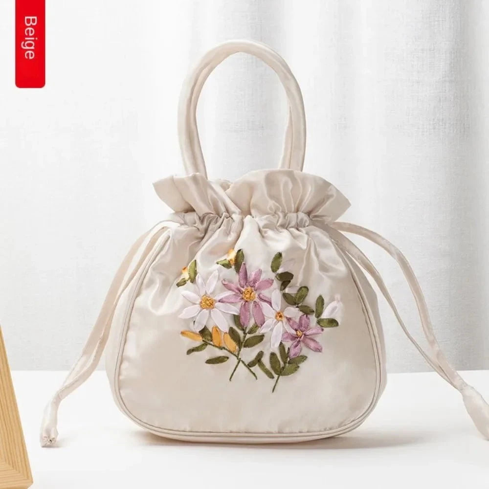 Ultimate Bag Store I Mini Embroidered Flower Pattern Drawstring Bag Small Women Bucket Bag Top Handle Ladies Handbag Phone Bag Summer Purse Mini Embroidered Flower Pattern Drawstring Bag Small Women Bucket Bag Top Handle Ladies Handbag Phone Bag Summer Purse