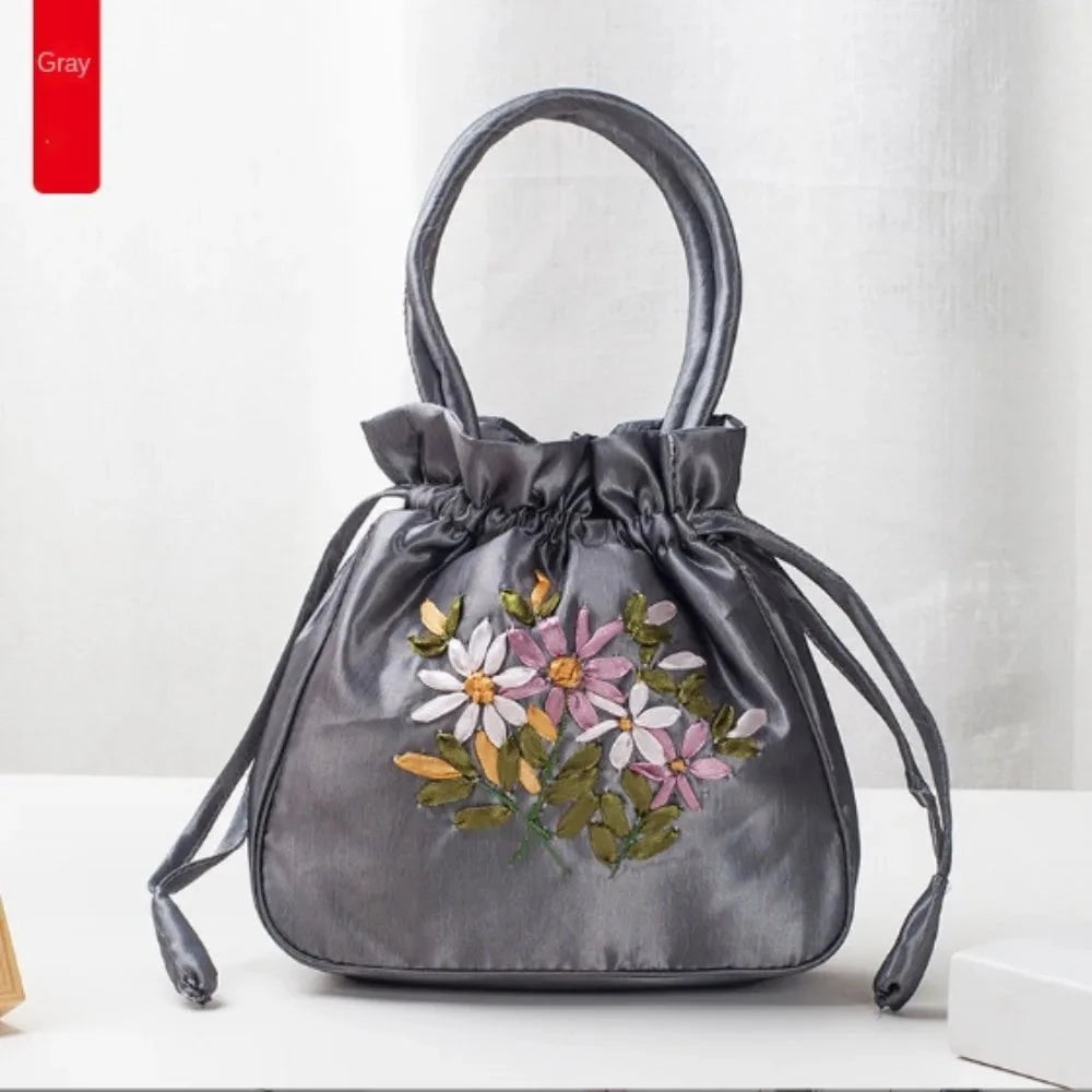 Ultimate Bag Store Mini Embroidered Flower Pattern Drawstring Bag Small Women Bucket Bag Top Handle Ladies Handbag Phone Bag Summer Purse Mini Embroidered Flower Pattern Drawstring Bag Small Women Bucket Bag Top Handle Ladies Handbag Phone Bag Summer Purse