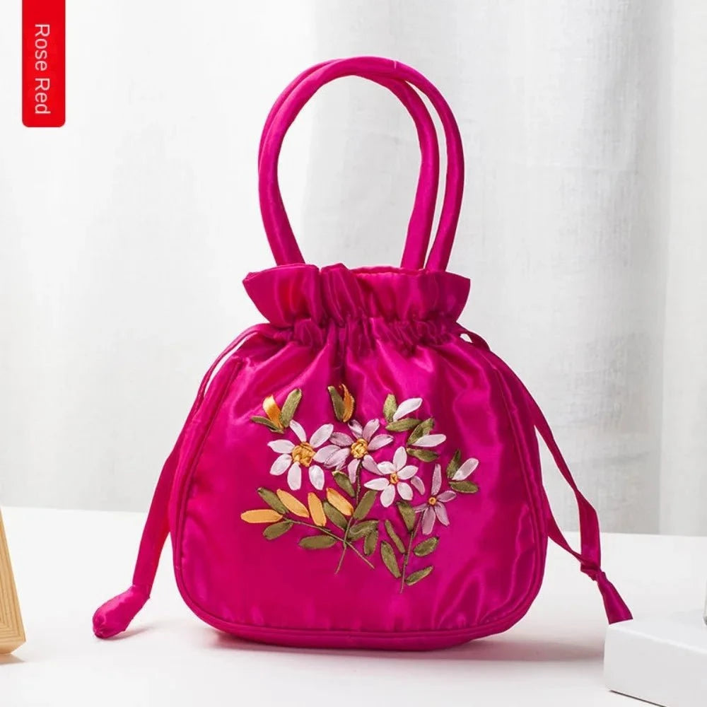 Ultimate Bag Store Mini Embroidered Flower Pattern Drawstring Bag Small Women Bucket Bag Top Handle Ladies Handbag Phone Bag Summer Purse Mini Embroidered Flower Pattern Drawstring Bag Small Women Bucket Bag Top Handle Ladies Handbag Phone Bag Summer Purse