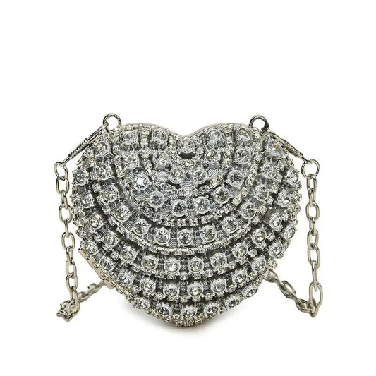 Ultimate Bag Store Silver Luxury Crystal Rhinestone Heart Clutch Purse Luxury Crystal Rhinestone Heart Clutch Purse