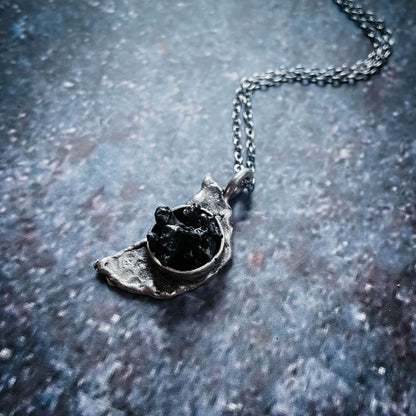 Yugen Handmade Necklace Crescent Moon Necklace with Authentic Meteorite Crescent Moon Necklace with Authentic Meteorite