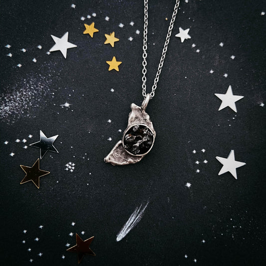 Yugen Handmade Necklace Crescent Moon Necklace with Authentic Meteorite Crescent Moon Necklace with Authentic Meteorite